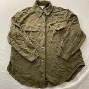 Treasure & Bond Olive Green French Terry Cotton Shacket Shirt Jacket XL